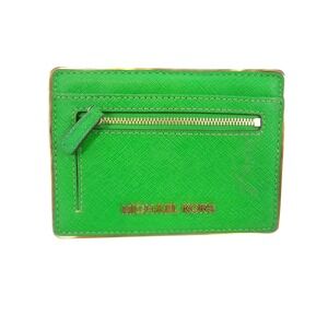 Michael Kors Card Holder Womens OS Green Good Saffiano Leather Zip ID Window
